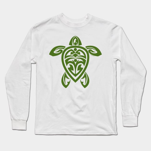 Green Tribal Turtle Tattoo Long Sleeve T-Shirt by srwdesign